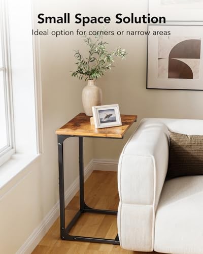 C-Shaped Side Table, C-Table for Sofa, End Table with Vintage Rustic Brown