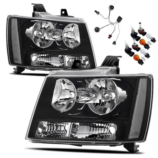 Headlight Assembly For 2007-2013 Chevy Avalanche Black Clear with Wire Bulb
