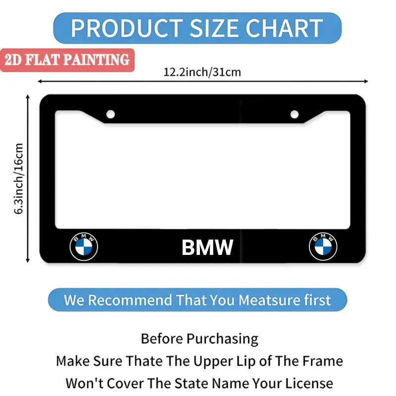 BMW 2PC Black License Frames Car License Plate Frame Holder