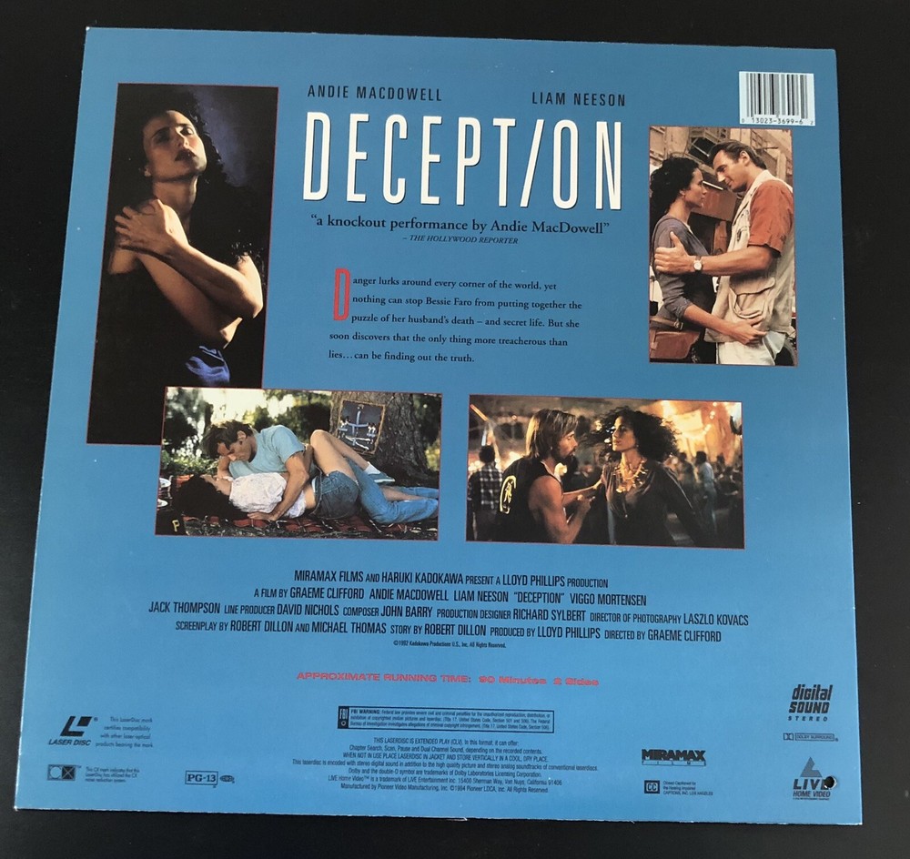 Deception (Laserdisc, 1994) Liam Neeson