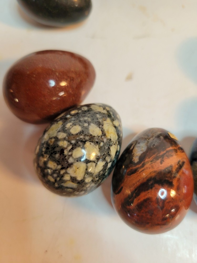 12 Assorted Polished Stone or Marble Small Eggs