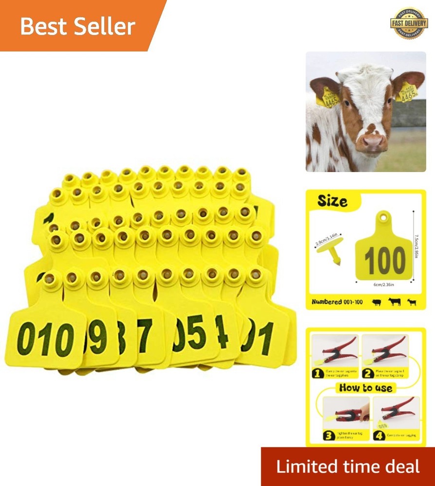 Durable Cattle Ear Tags 001-100 - Efficient Livestock Identification Solution