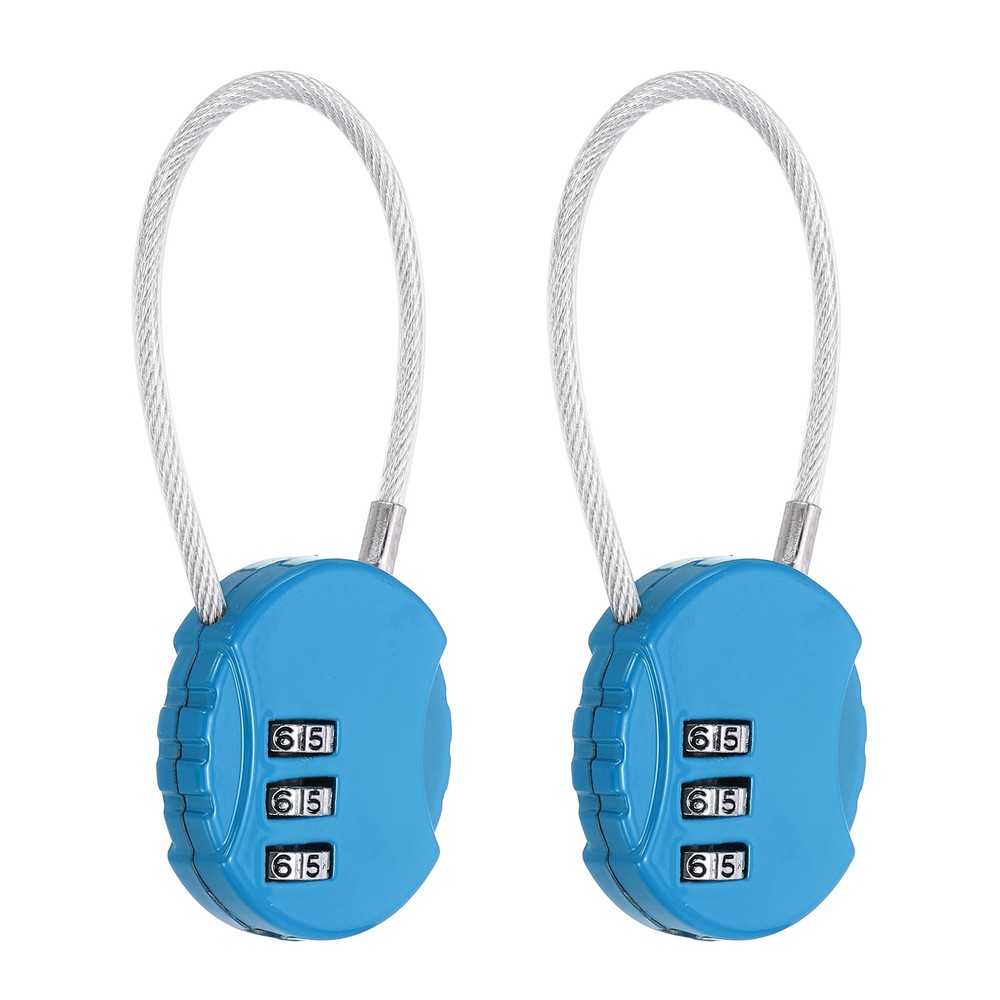 2-Pack Combination Padlock, 3 Digit Round Shaped Cable Luggage Lock [Blue]