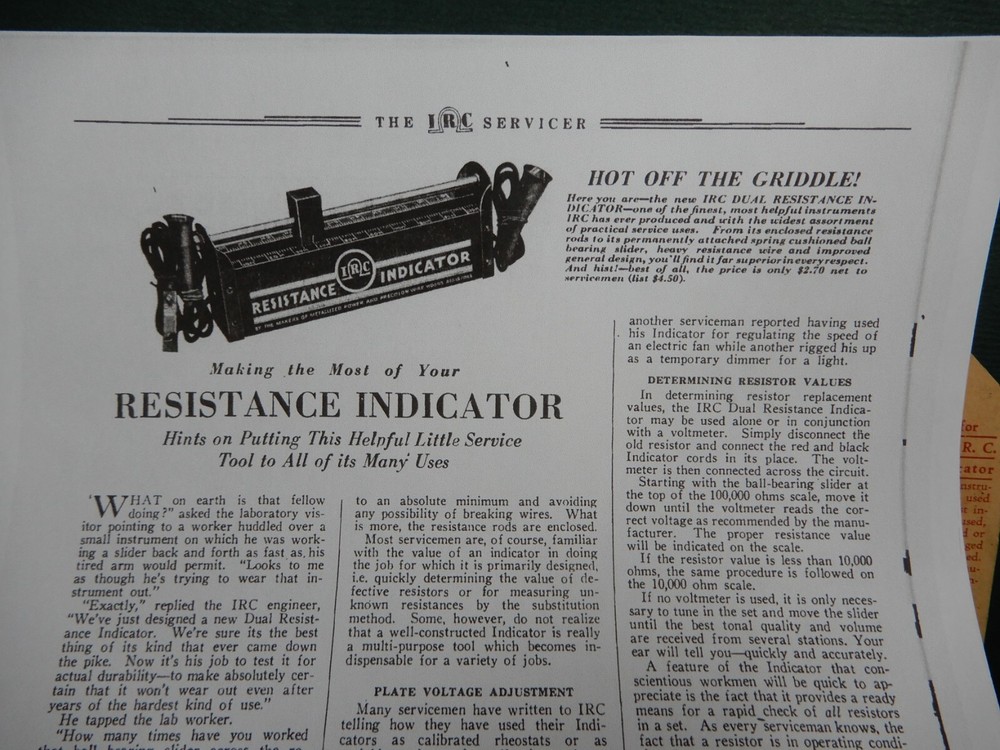 IRC Vintage 1930's Dual Resistance Indicator NOS