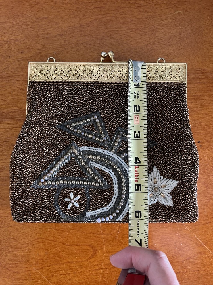 Vtg Copper Beaded Bag Handbag Purse