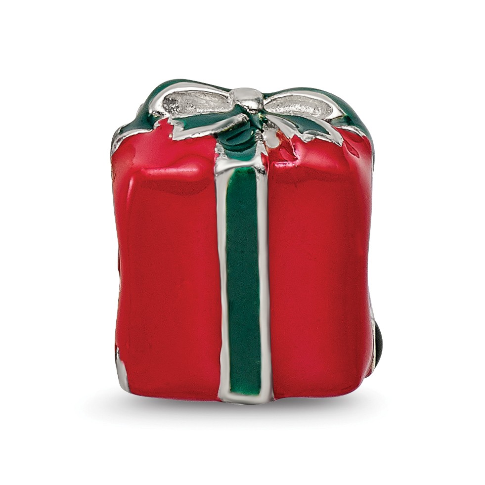 Silver Reflections Green & Red Enameled Present Bead QRS2950