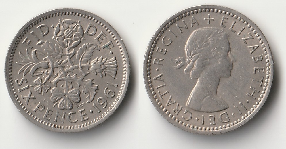 1961 Great Britain sixpence coin