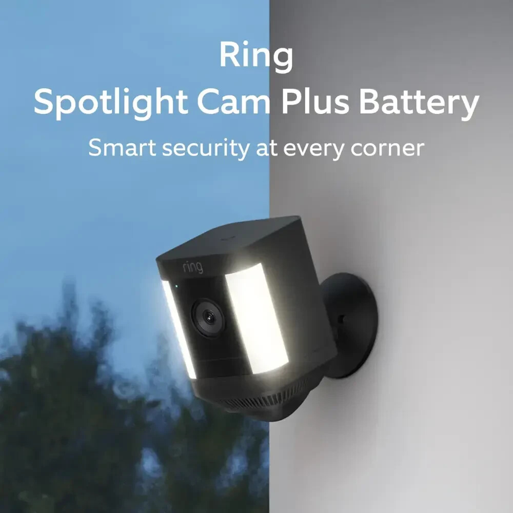 Ring Spotlight Cam Plus Wireless Battery Security Camera with Solar Panel Black