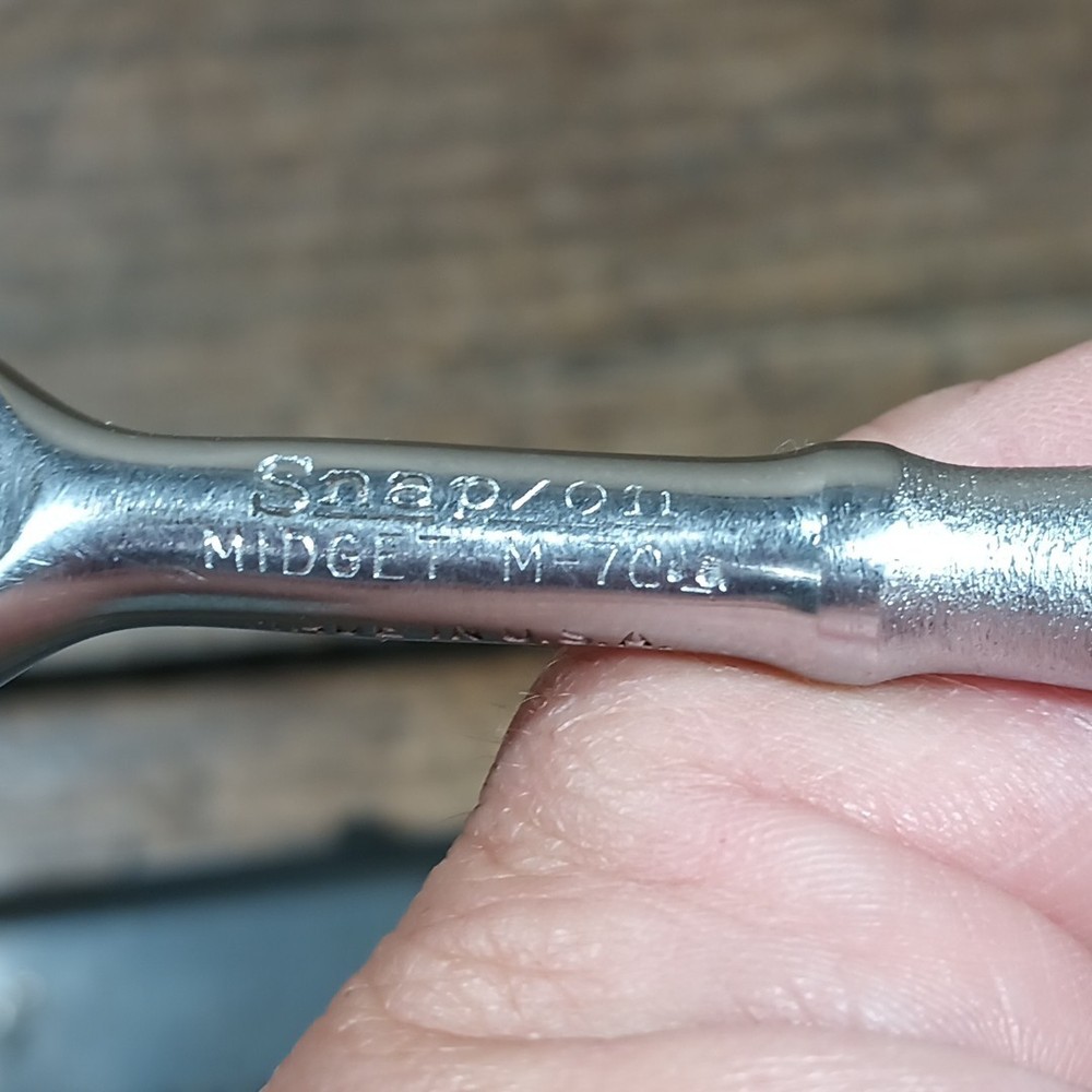 Vintage Snap-On Tools Midget Socket Wrench Set Embossed Metal Case M70 SAE
