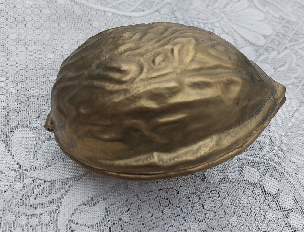 Brass Nutcracker Walnut Shaped Hinged Vintage 1950's