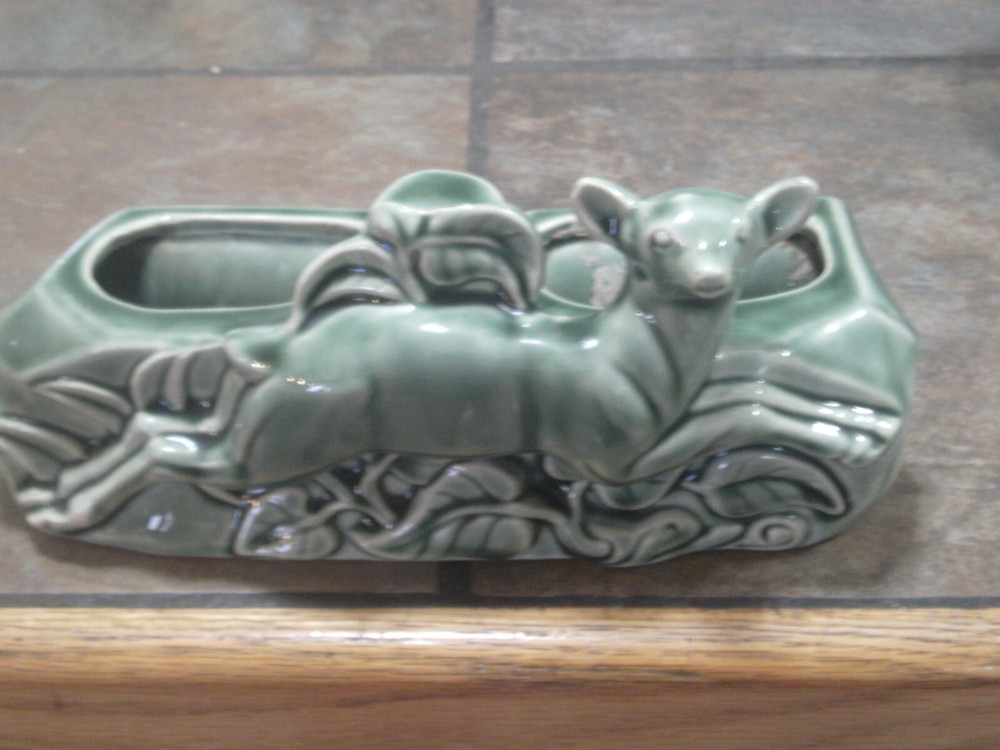 PHIL MAR ~ LEAPING DEER ~ DOUBLE PLANTER ~ LIGHT GREEN ~ NO LAMP ~ EUC