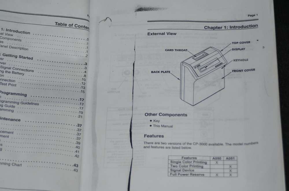Amano CP-3000 User Owners Installation Manual Electronic Time Recorder Guide