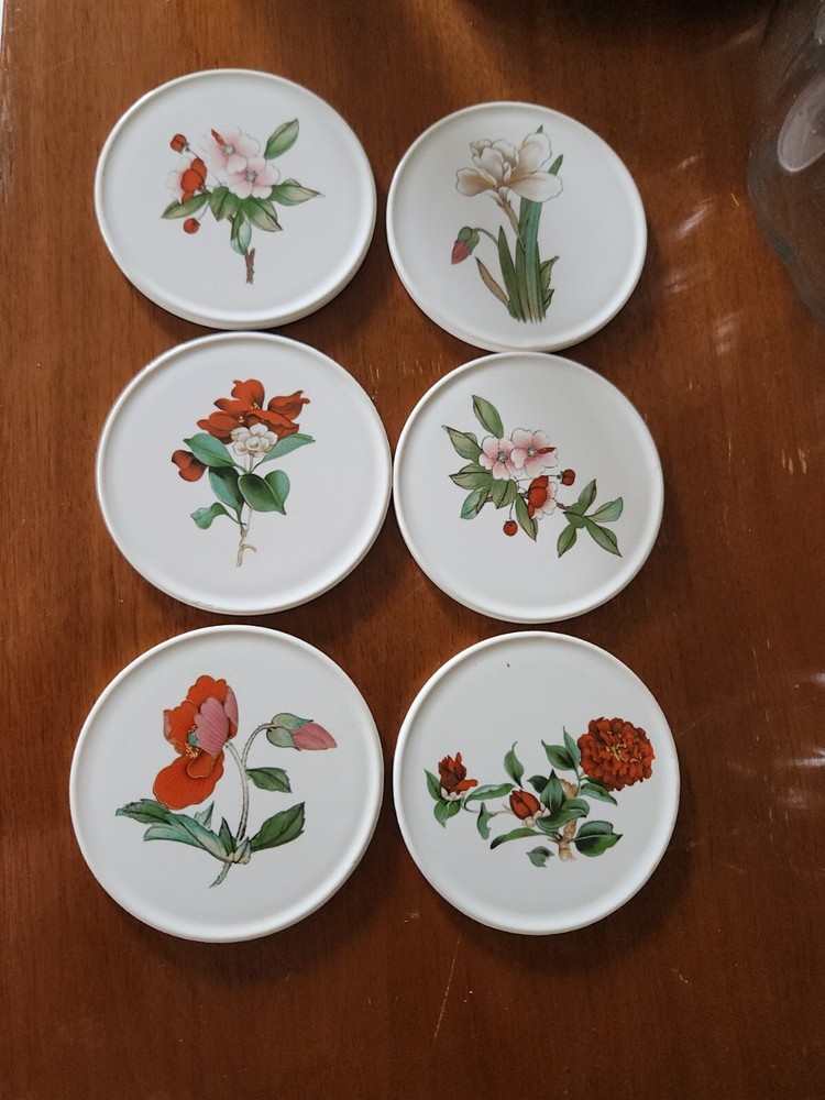 6 Porcelain Coasters Transferware Florals England