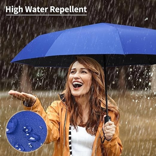 Strong Windproof Stick Compact Umbrella for Rain, One-Click Automatic Open and C