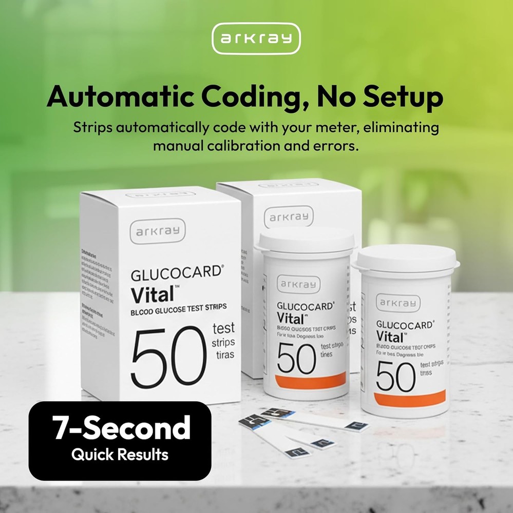 ARKRAY GLUCOCARD Vital Blood Glucose Test Strips – No Coding Required, Fast 7-