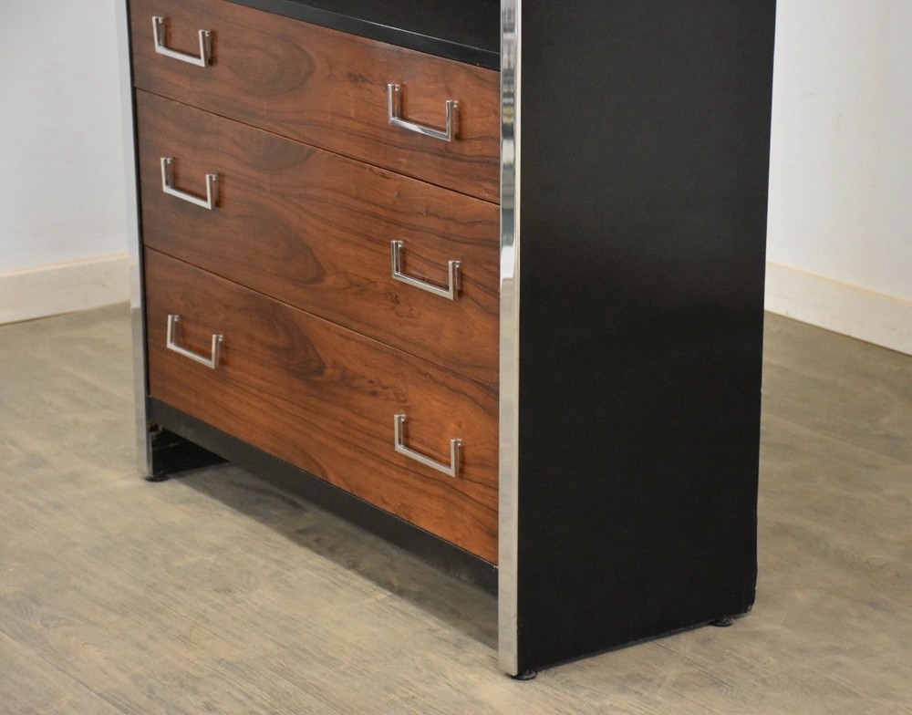 Milo Baughman Style Chrome Rosewood Bookcase John Stuart