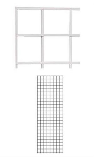 Gridwall Panel 2' x 6' Grid Wall Display White Panel Steel w 2 Legs