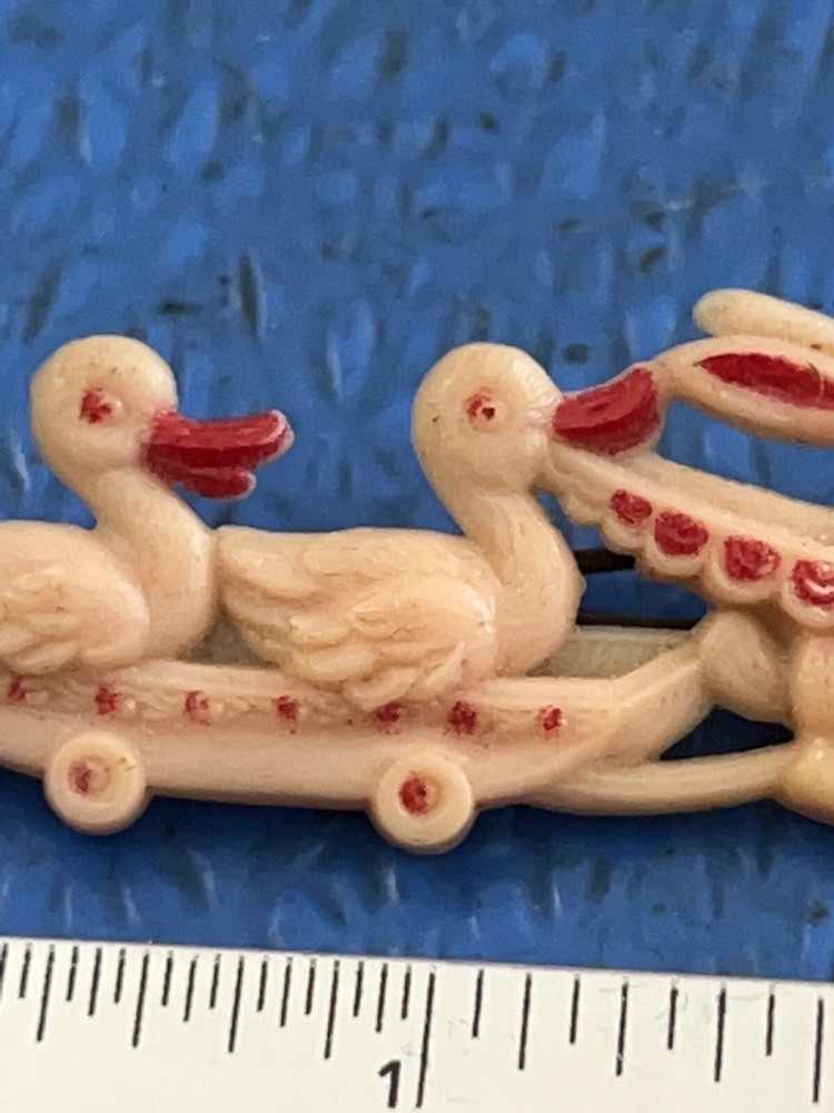 1950s PINK PLASTIC Ducks & Bunny HAIR BARETTE