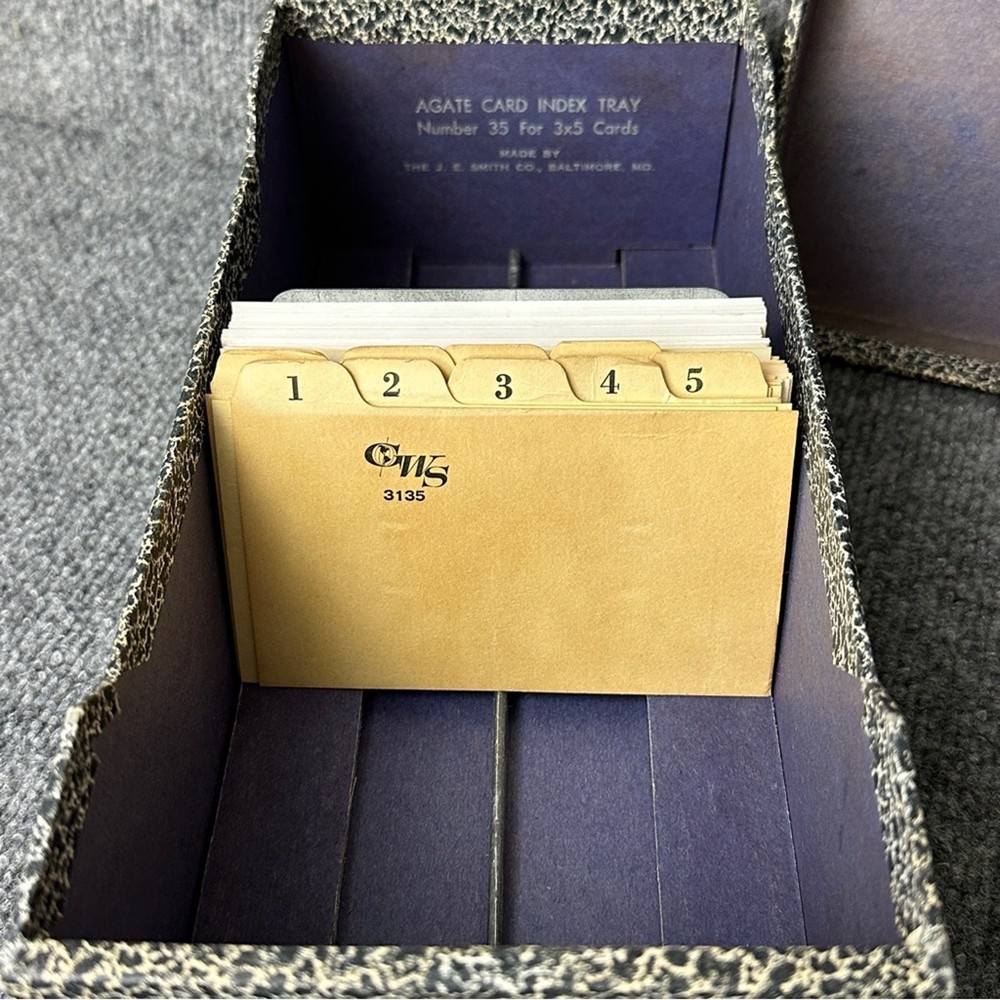 Vintage index card file box lidded storage speckled rectangular journal crafting