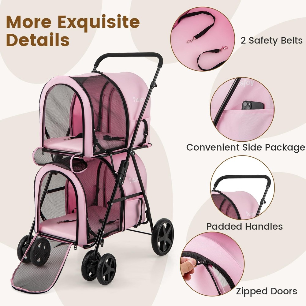 Double Dog Stroller, Foldable Pet Stroller for 2 Dogs & Cats Small Medium Siz...