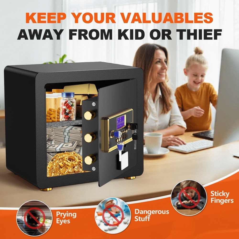 2.5 Home Security Safe Box for Valuables with Digital Keypad Removable Shelf