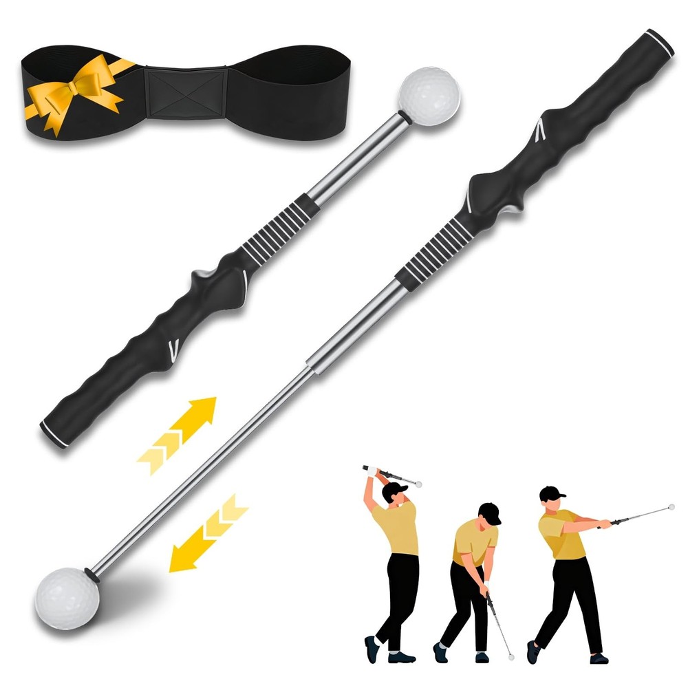 Retractable Golf Swing Trainer -Level, Portable Golf Training Aid with Click ...