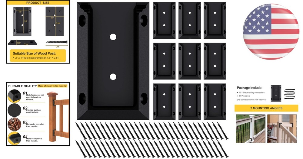 Multi-Angle Deck Railing Bracket Set for 2x4 Wood Posts - Quick Installation