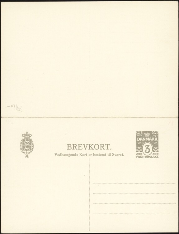 DENMARK, 1908. Paid Reply Post Card H&G 40, Mint