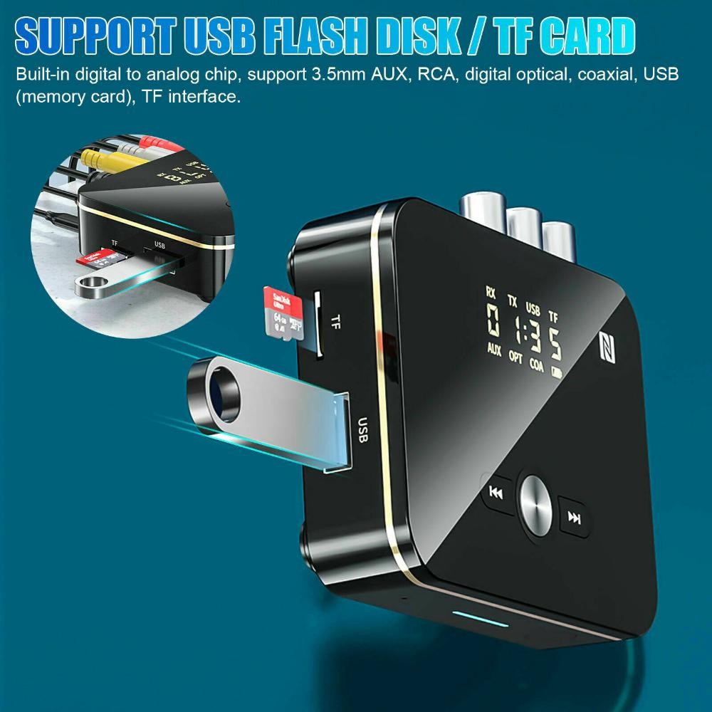 NFC Multi-Function Bluetooth Receiver Wireless 3.5mm AUX to 2RCA Audio Adapter B