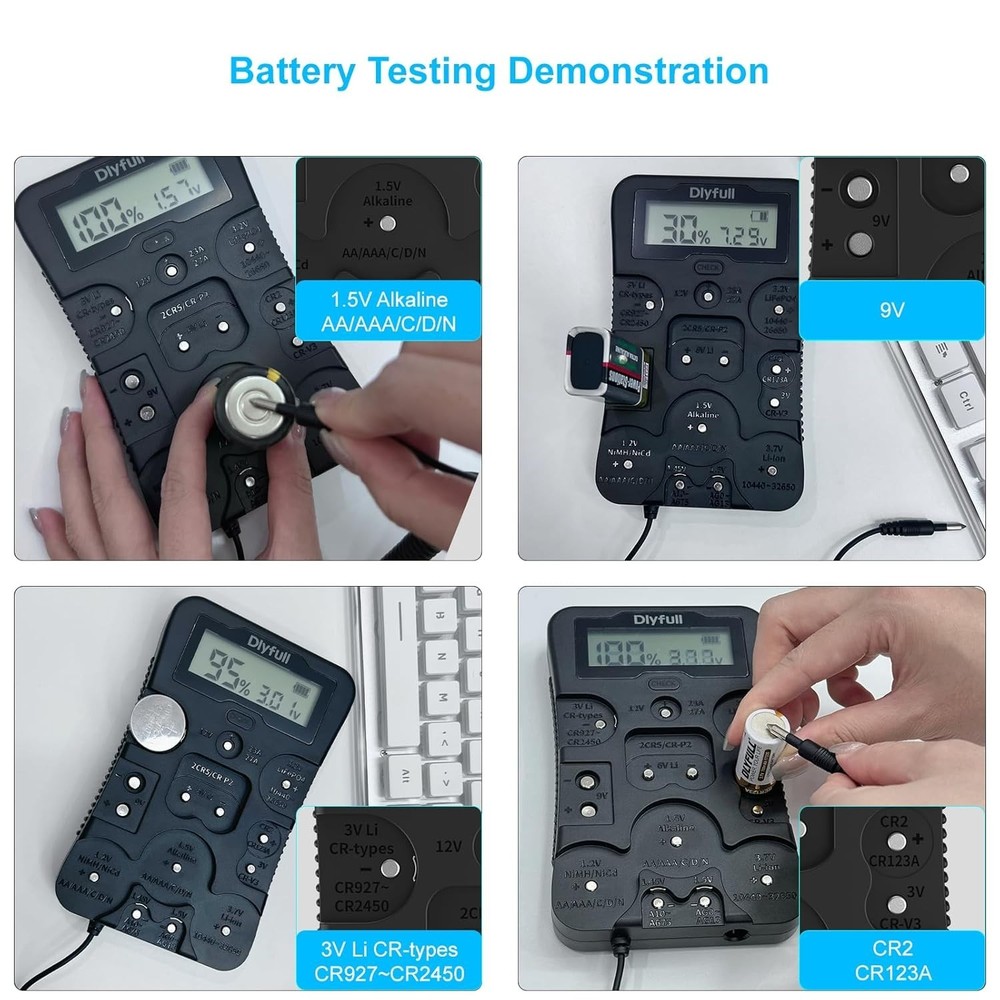 Portable Battery Checker with LCD Display, Compatible with AA, AAA, C, D Cells