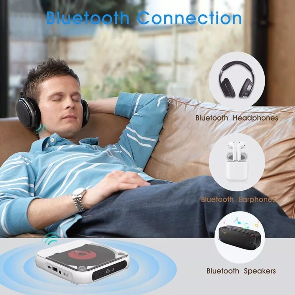 5V2A Bluetooth 5.3 Multi-function CD Player W/Wired Earphone CD/USB/3.5mm AUX