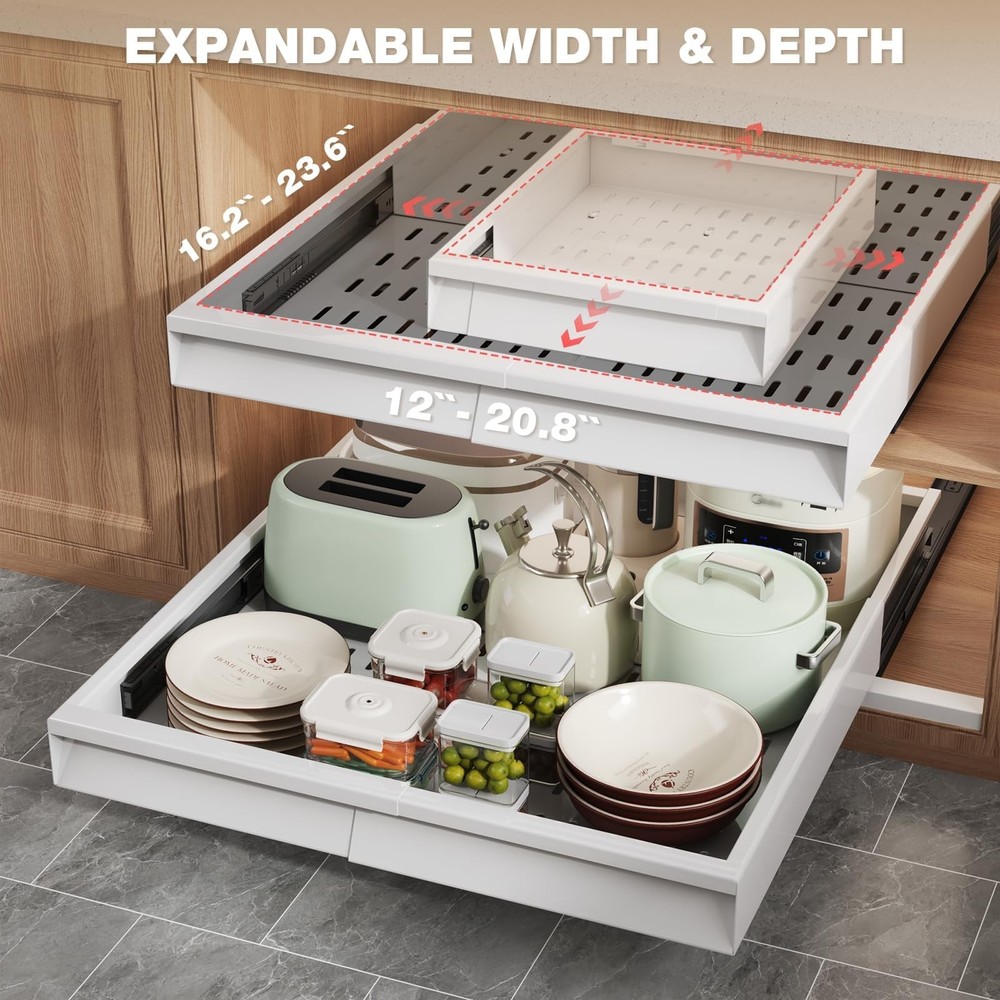4 Pack Pull Out Cabinet Organizer Expandable Width (12"-20.8") & Depth (16.2"...