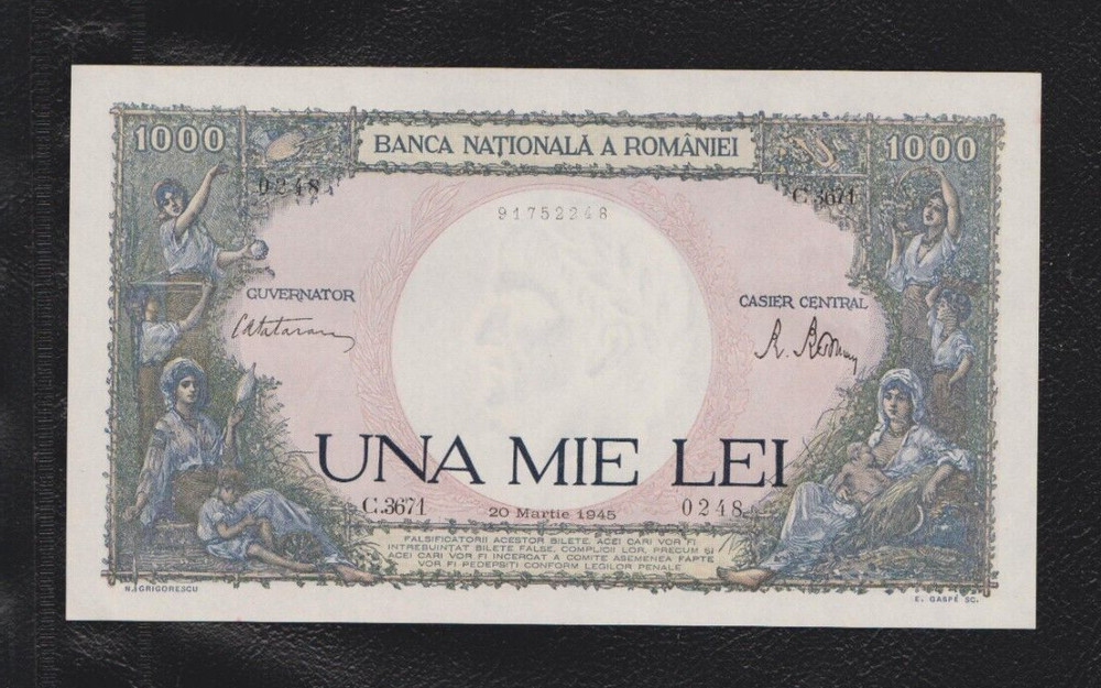 Romania 1000 Lei 1945 Banknotes extremely guarded UNC