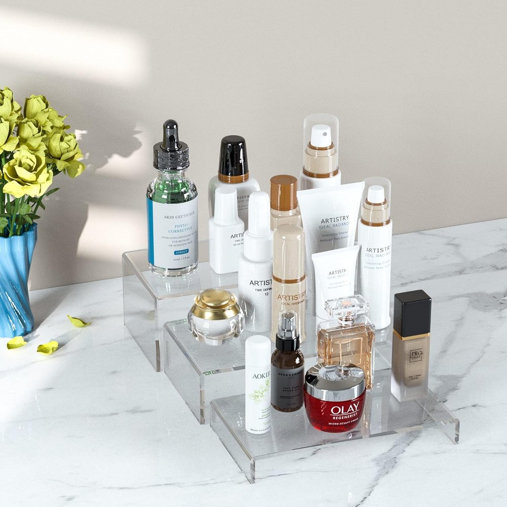 Acrylic Risers Display Stands 3pcs, Rectangular Dessert Table Clear