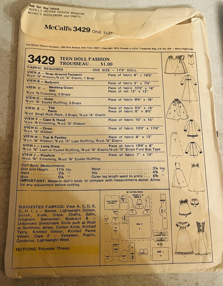 Vintage Barbie Doll Sewing Patterns