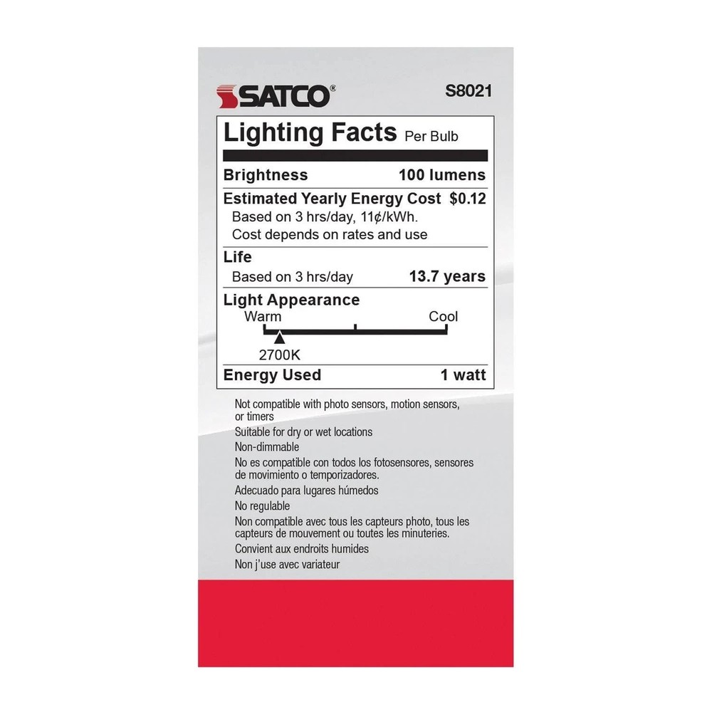 Satco S8021 - 1 Watt LED Replacement S14 Outdoor String Light Bulbs (4 Pack)