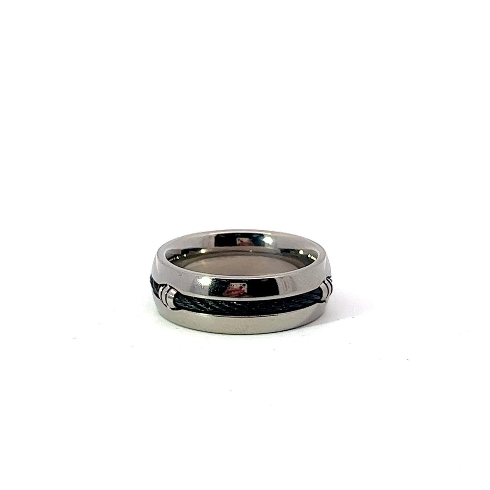 Titanium Black Cable Inlay 7mm Band Ring