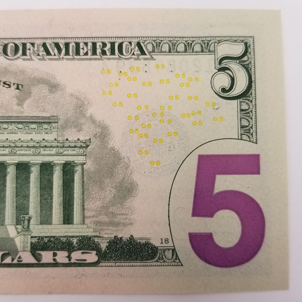 Ink Transfer FIVE Dollar Bill Over Ink Error Series Number QF 2021 $5 Note