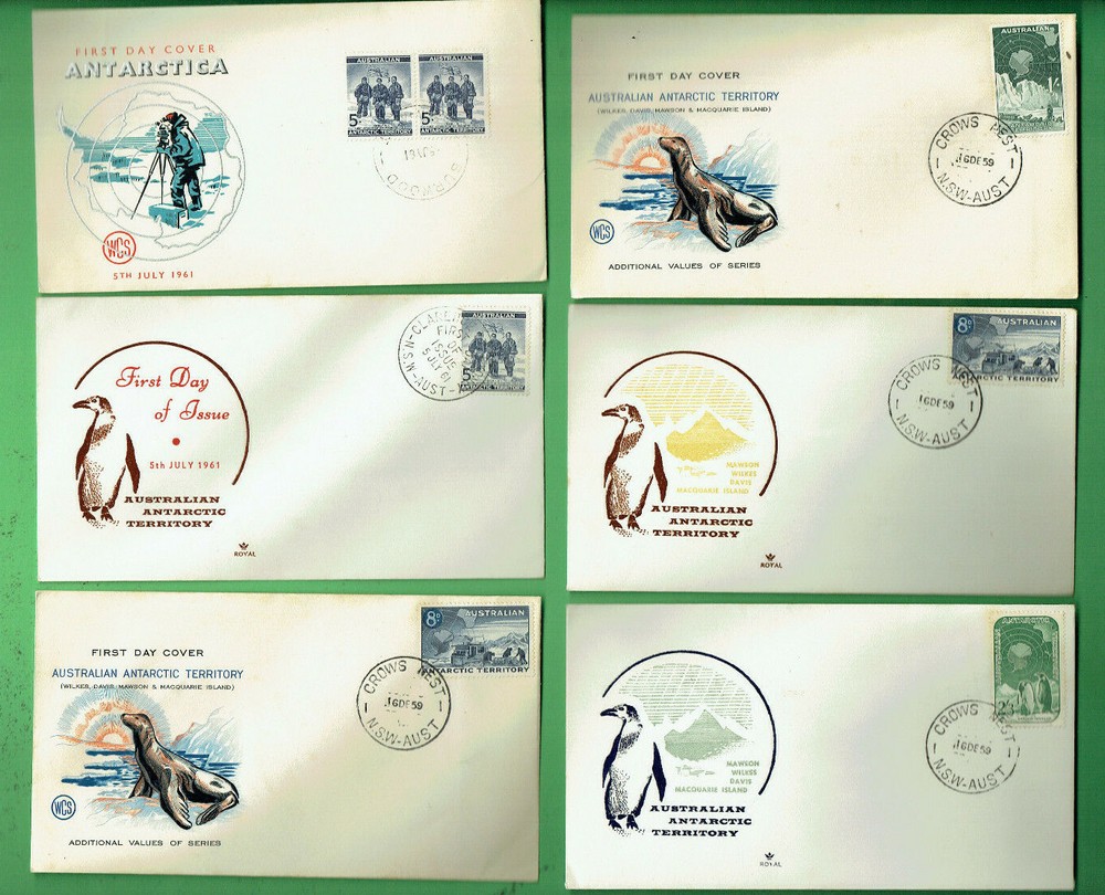 #SS.   #8.   SIX  1960s  ROYAL / WCS ENVELOPE COVERS - AUST.  ANTARTIC TERRITORY