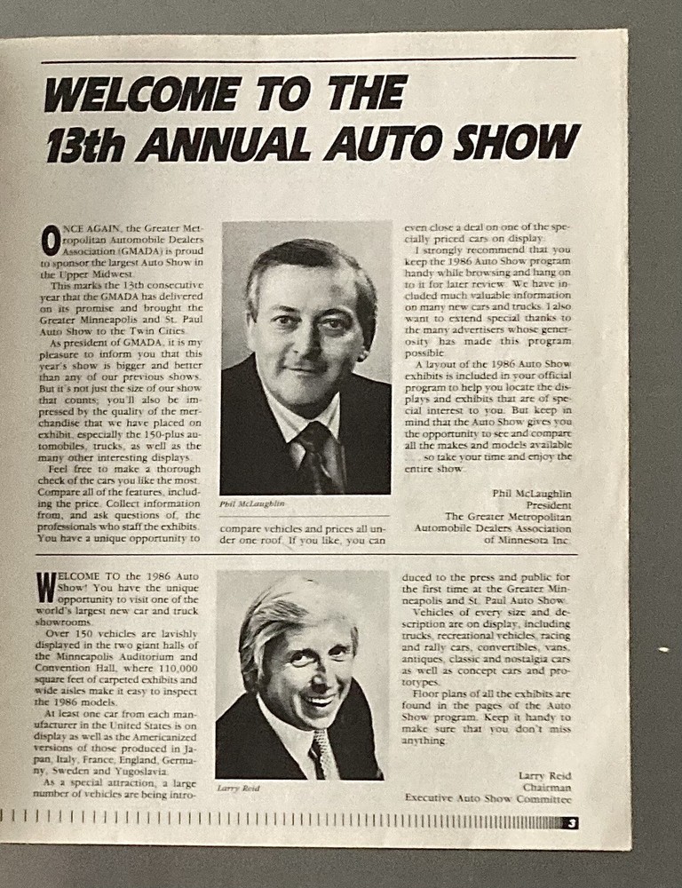 1986 Greater Minneapolis & St. Paul Auto Show Program (13th) Refrigerator Perry