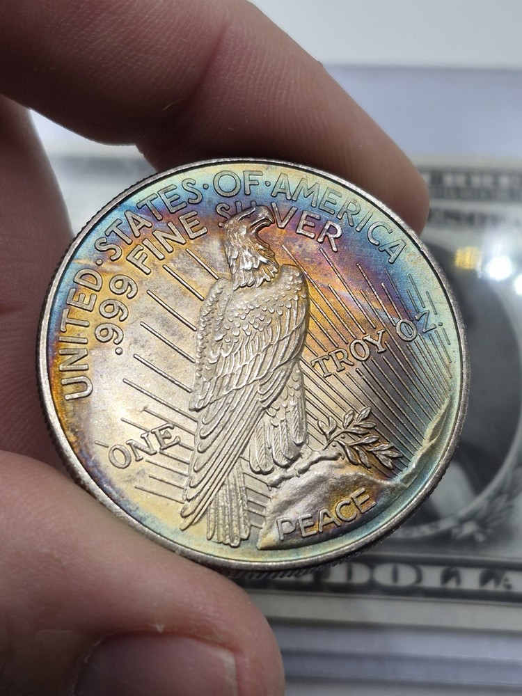 Rainbow toned 1 oz. Peace Silver .999 Silver Round ☆ 1170