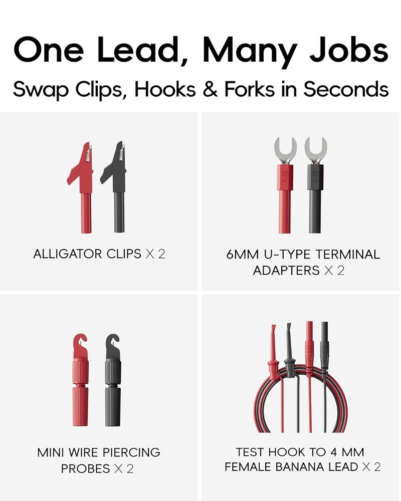 25-Piece Silicone Multimeter Test Lead & Back Probe Kit with Clips