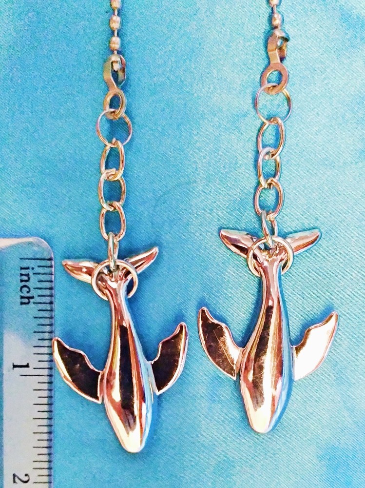 Set of Two ~ Silver HUMPBACK WHALE Metal ~ Ceiling Fan Pulls