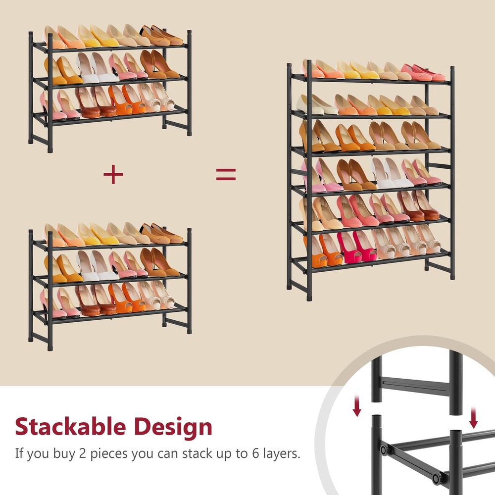 Expandable Shoe Rack for Closet 3 Tier, 28“-41“Adjustable & Stackable Shoe Sh...