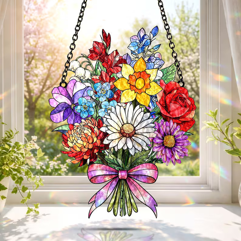 Custom Birth Flower Suncatcher Acrylic Personalized Gift