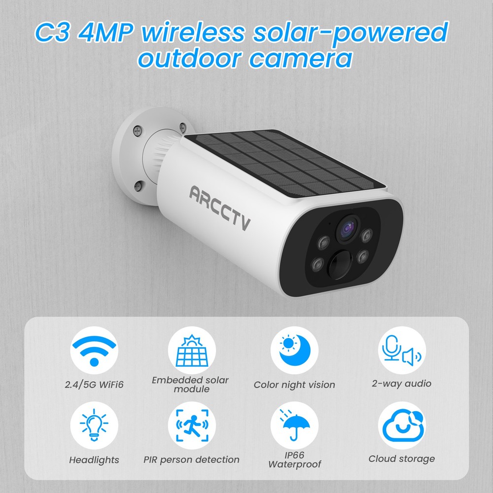 ARCCTV 4MP Solar 100%Wireless Security Camera 4-Pack -Smart Human Detection,IP66