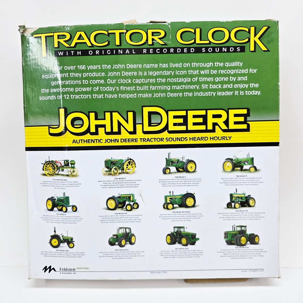 John Deere Tractor Clock, 12 Different Tractor Sounds, w/ Instructions; Works