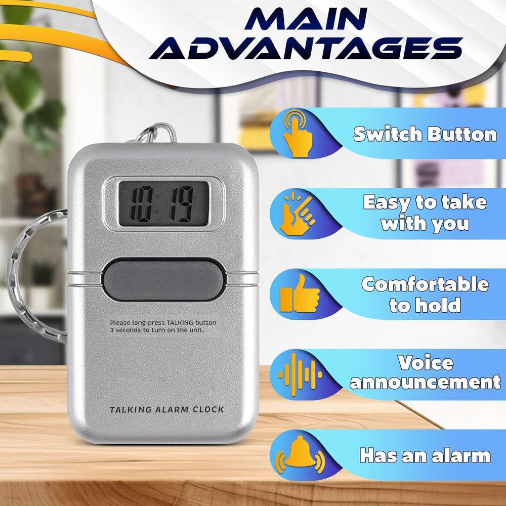 Talking Alarm Clock Keychain – Easy to Use Talking Watch for Blind and Eld