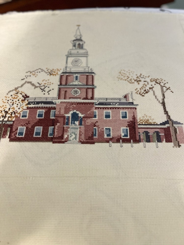 Completed Cross Stitch Canvas "Independence Hall