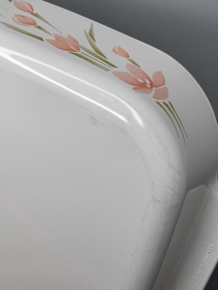 Vintage Corning Ware #A-21-B-N Rectangular Roaster Pan in Peach Floral Pattern